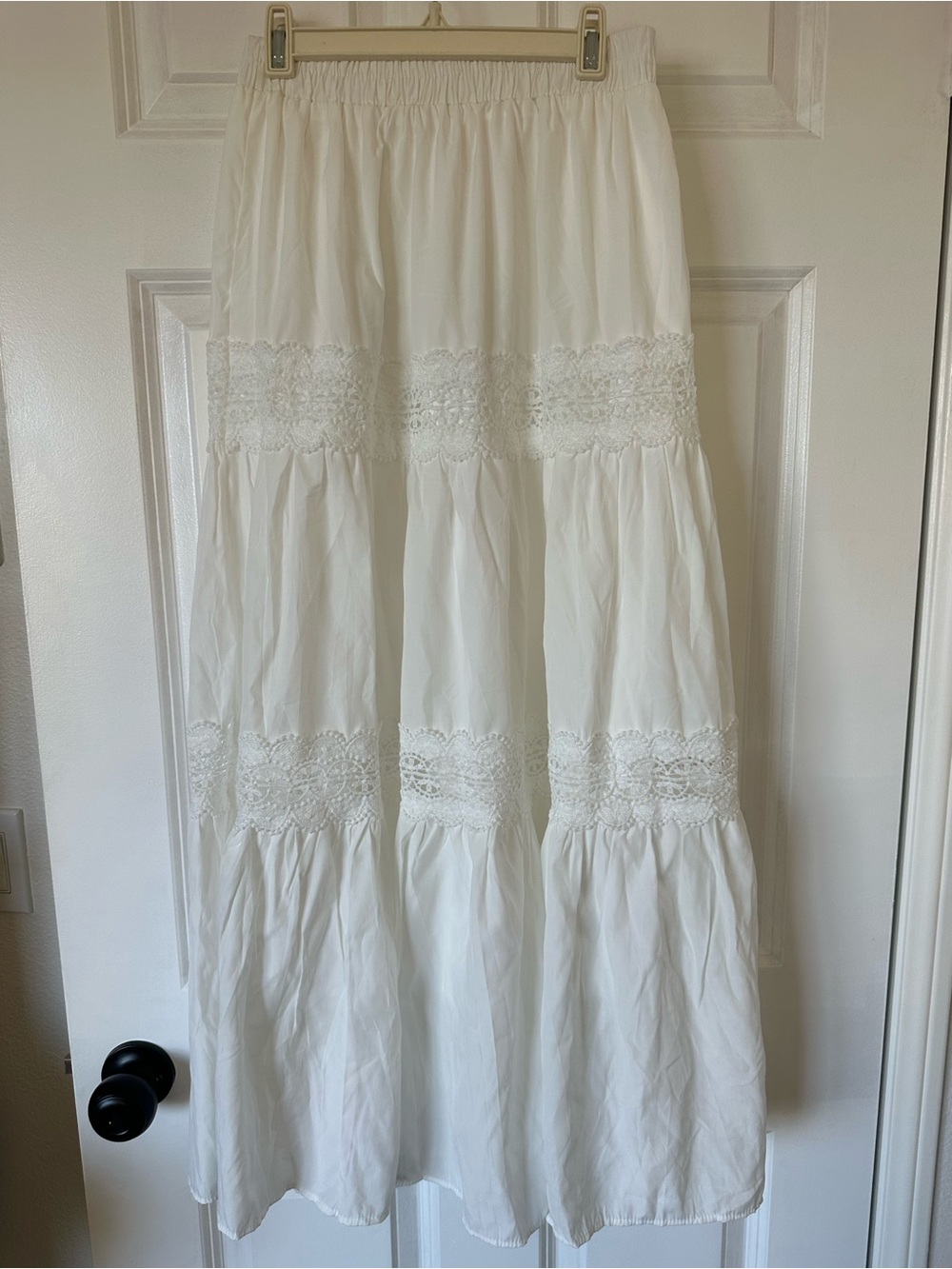 White Tiered Lace Maxi Skirt